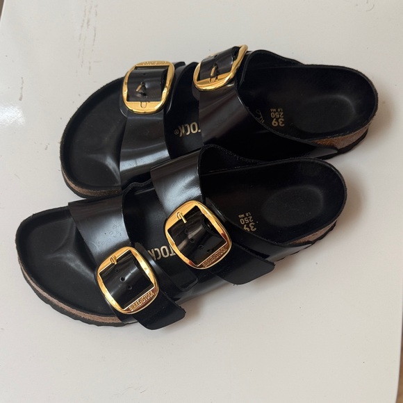 Birkenstock Black Slides with Gold Accents - Picture 2 of 4